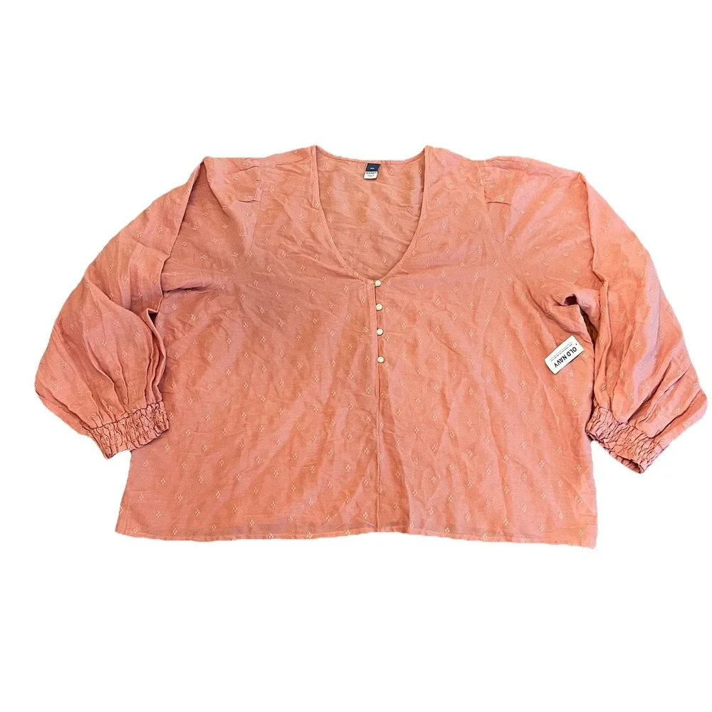 Old Navy Women's 2XL Puffed Long Sleeves NWT Top Blouse Salmon Boho